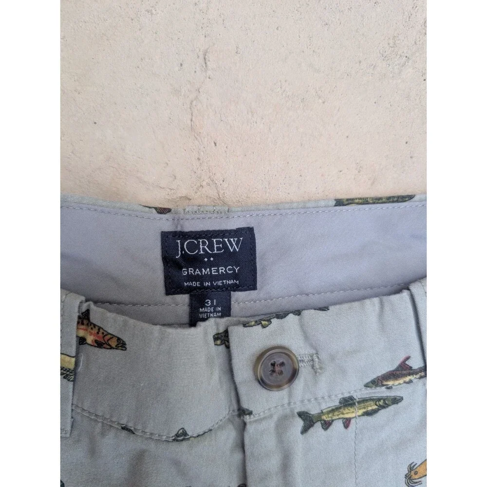 J Crew Shorts Gramercy Fish Print Cotton Size 31 Beige